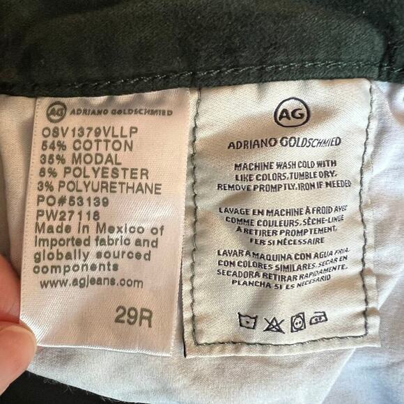 AG Adriano Goldschmied Farrah Skinny High Rise Green Stretch Velvet Jeans 29R - Picture 10 of 10